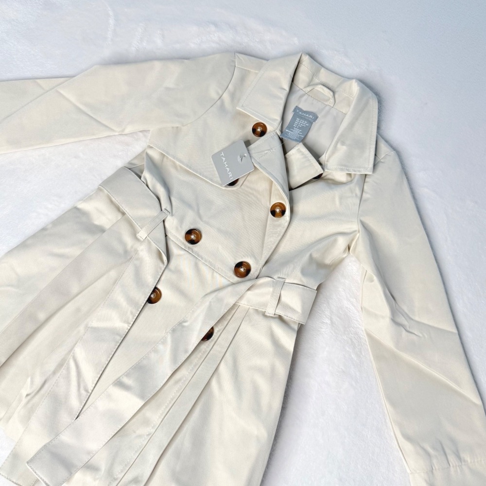 Tahari Girls‎ Ivory Trench Coat Jacket Belted Double Breasted Size 5/6